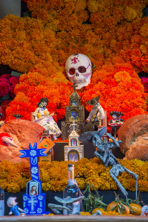 OAXACA , MEXICO - NOV 02 : Traditional Mexican altar installation at the Dia De Los Muertos celebration in Oaxaca , Mexico on November 02 2015のeditorial素材