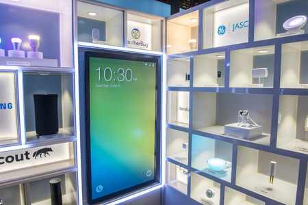 LAS VEGAS - JAN 08 : The Samsung booth at the CES show held in Las Vegas on January 08 2016 , CES is the world's leading consumer-electronics show.のeditorial素材