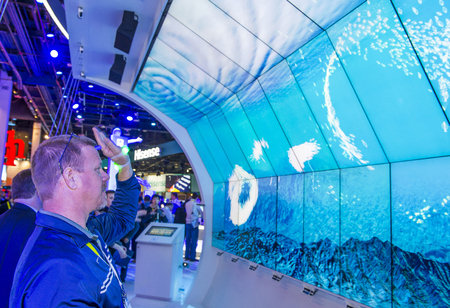 LAS VEGAS - JAN 08 : The Intel booth at the CES show held in Las Vegas on January 08 2016 , CES is...
