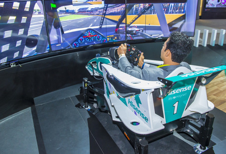 LAS VEGAS - JAN 08 : Simulator at the Hisense booth at the CES show held in Las Vegas on January 08 2016 , CES is the world's leading consumer-electronics show.のeditorial素材