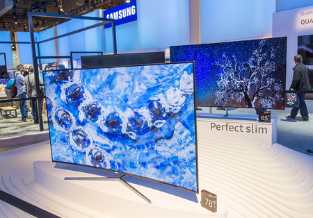 LAS VEGAS - JAN 08 : The Samsung booth at the CES show held in Las Vegas on January 08 2016 , CES is...