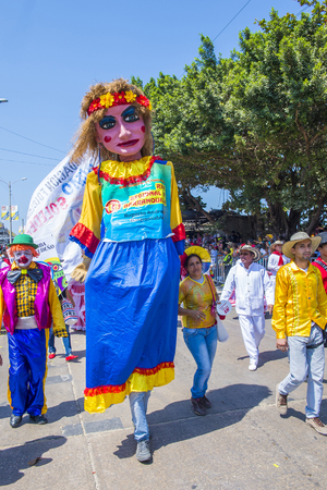 BARRANQUILLA , COLOMBIA - FEB 07 : Participants in the Barranquilla Carnival in Barranquilla , Colombia on February 07 2016. Barranquilla Carnival is one of the biggest carnival in the worldのeditorial素材