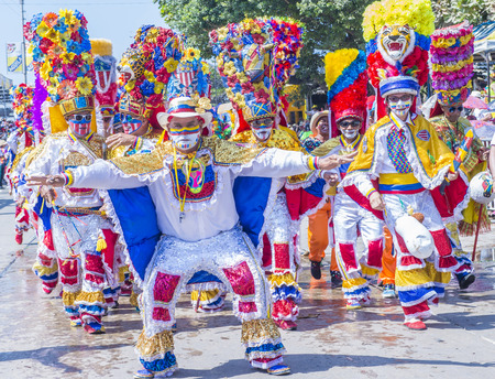 BARRANQUILLA , COLOMBIA - FEB 07 : Participants in the Barranquilla Carnival in Barranquilla , Colombia on February 07 2016. Barranquilla Carnival is one of the biggest carnival in the worldのeditorial素材