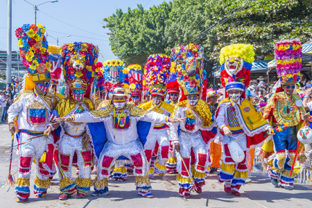 BARRANQUILLA , COLOMBIA - FEB 07 : Participants in the Barranquilla Carnival in Barranquilla , Colombia on February 07 2016. Barranquilla Carnival is one of the biggest carnival in the worldのeditorial素材