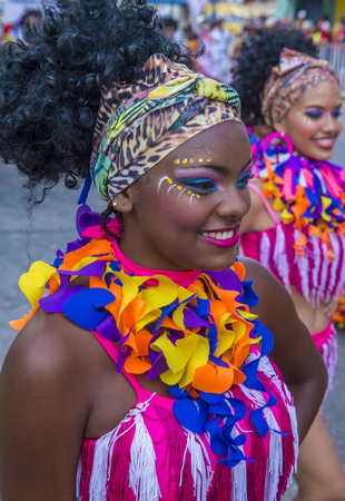 BARRANQUILLA , COLOMBIA - FEB 07 : Participants in the Barranquilla Carnival in Barranquilla , Colombia on February 07 2016. Barranquilla Carnival is one of the biggest carnival in the worldのeditorial素材