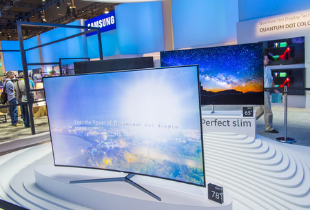 LAS VEGAS - JAN 08 : The Samsung booth at the CES show held in Las Vegas on January 08 2016 , CES is...