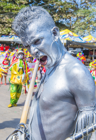 BARRANQUILLA , COLOMBIA - FEB 07 : Participant in the Barranquilla Carnival in Barranquilla , Colombia on February 07 2016. Barranquilla Carnival is one of the biggest carnival in the worldのeditorial素材