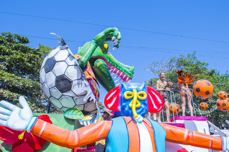 BARRANQUILLA , COLOMBIA - FEB 07 : Float parade in the Barranquilla Carnival in Barranquilla , Colombia on February 07 2016. Barranquilla Carnival is one of the biggest carnival in the worldのeditorial素材