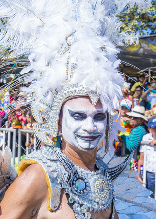 BARRANQUILLA , COLOMBIA - FEB 07 : Participant in the Barranquilla Carnival in Barranquilla , Colombia on February 07 2016. Barranquilla Carnival is one of the biggest carnival in the worldのeditorial素材