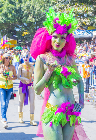 BARRANQUILLA , COLOMBIA - FEB 07 : Participants in the Barranquilla Carnival in Barranquilla , Colombia on February 07 2016. Barranquilla Carnival is one of the biggest carnival in the worldのeditorial素材