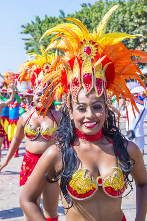 BARRANQUILLA , COLOMBIA - FEB 07 : Participants in the Barranquilla Carnival in Barranquilla , Colombia on February 07 2016. Barranquilla Carnival is one of the biggest carnival in the worldのeditorial素材