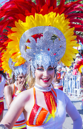 BARRANQUILLA , COLOMBIA - FEB 07 : Participants in the Barranquilla Carnival in Barranquilla , Colombia on February 07 2016. Barranquilla Carnival is one of the biggest carnival in the worldのeditorial素材