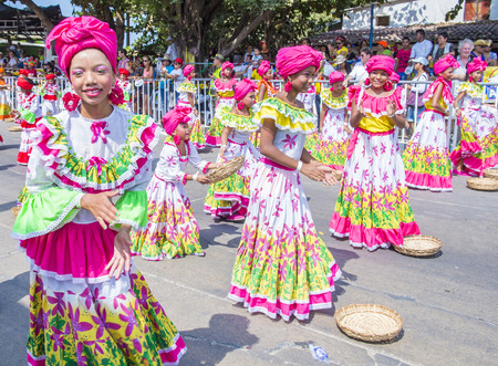 BARRANQUILLA , COLOMBIA - FEB 07 : Participants in the Barranquilla Carnival in Barranquilla , Colombia on February 07 2016. Barranquilla Carnival is one of the biggest carnival in the worldのeditorial素材