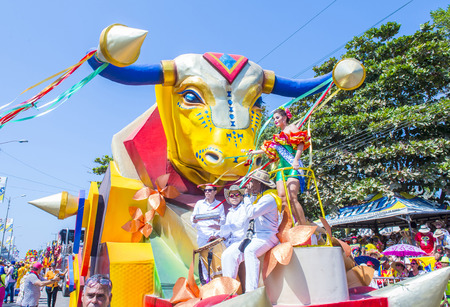 BARRANQUILLA , COLOMBIA - FEB 07 : Float parade in the Barranquilla Carnival in Barranquilla ,...