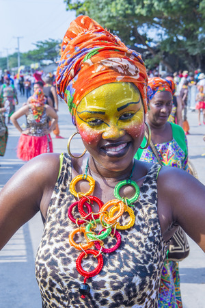BARRANQUILLA , COLOMBIA - FEB 07 : Participant in the Barranquilla Carnival in Barranquilla , Colombia on February 07 2016. Barranquilla Carnival is one of the biggest carnival in the worldのeditorial素材
