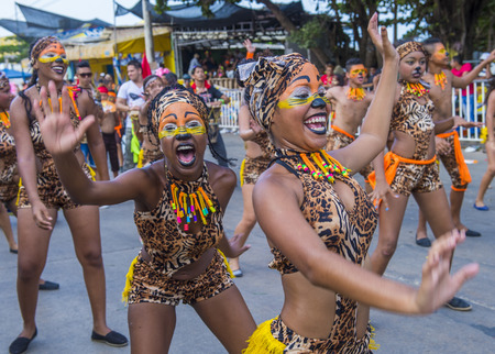 BARRANQUILLA , COLOMBIA - FEB 07 : Participants in the Barranquilla Carnival in Barranquilla , Colombia on February 07 2016. Barranquilla Carnival is one of the biggest carnival in the worldのeditorial素材