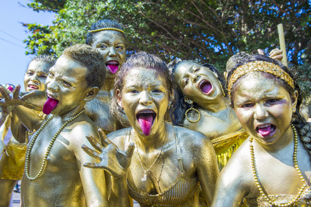 BARRANQUILLA , COLOMBIA - FEB 07 : Participants in the Barranquilla Carnival in Barranquilla , Colombia on February 07 2016. Barranquilla Carnival is one of the biggest carnival in the worldのeditorial素材