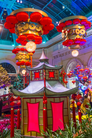 LAS VEGAS - FEB 14 : Chinese New year in Bellagio Hotel Conservatory & Botanical Gardens on Februery 14 2016 in Las Vegas. There are five seasonal themes that the Conservatory undergoes each year.のeditorial素材