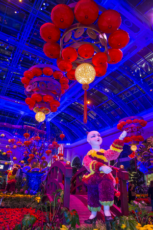 LAS VEGAS - FEB 14 : Chinese New year in Bellagio Hotel Conservatory & Botanical Gardens on Februery 14 2016 in Las Vegas. There are five seasonal themes that the Conservatory undergoes each year.のeditorial素材