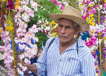 PANCHIMALCO , EL SALVADOR - MAY 08 : Salvadoran man participate in the procession of the Flower & Palm Festival in Panchimalco, El Salvador on May 08 2016のeditorial素材