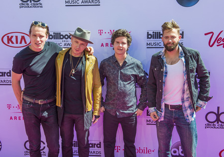 LAS VEGAS - MAY 22 : (L-R) Musicians Magnus Larsson, Mark Falgren, Lukas Graham and Kasper Daugaard of the band Lukas Graham atend the 2016 Billboard Music Awards on May 22, 2016 in Las Vegas.のeditorial素材