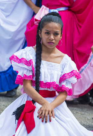 PANCHIMALCO , EL SALVADOR - MAY 08 : Salvadoran dancer perform during the Flower & Palm Festival in Panchimalco, El Salvador on May 08 2016のeditorial素材