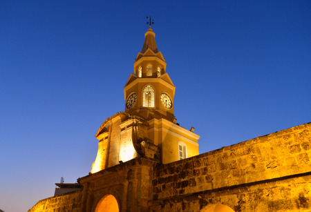 CARTAGENA , COLOMBIA - FEB 04 : The Clock tower in the entrance to the old town of Cartagena Colombia on Februery 04 2016. The historic port city Cartagena is UNESCO World Heritage Site since 1984.のeditorial素材