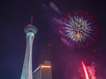 LAS VEGAS - JULY 04 : The Stratosphere tower fireworks show as part of the 4th of July celebration in Las Vegas on July 04 2016のeditorial素材