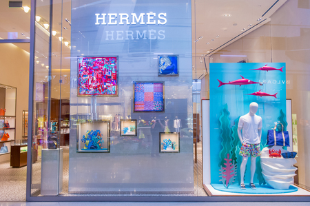 LAS VEGAS - MAY 21 : Exterior of a Hermes store in Las Vegas strip on May 21 , 2016. Hermes is famous luxury brand existing since 1837.のeditorial素材