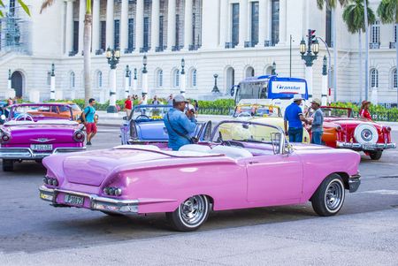 HAVANA, CUBA - JULY 18 : Old classic American cars on one of Havana's streets on July 18 2016. There is nearly 60,000 vintage American cars in Cubaのeditorial素材