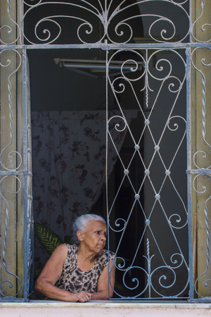 HAVANA, CUBA - JULY 18 : A portrait of a Cuban woman in old Havana street on July 18 2016. The historic center of Havana is UNESCO World Heritage Site since 1982.のeditorial素材