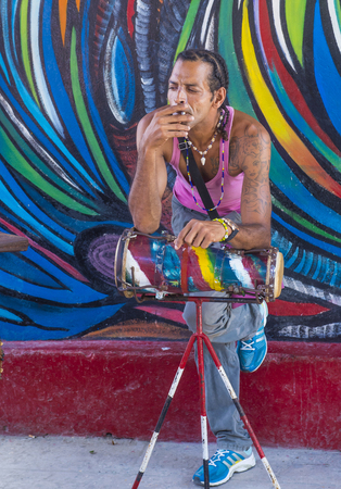 HAVANA, CUBA - JULY 18 : Cuban Rumba drummer in Havana  Cuba on July 18 2016. Rumba is a secular genre of Cuban music involving dance, percussion, and song. It originated in the northern regions of Cubaのeditorial素材
