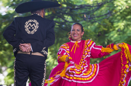 GUADALAJARA , MEXICO - AUG 28 : Dancers Participate at the 23rd International Mariachi & Charros festival in Guadalajara Mexico on August 28 , 2016.のeditorial素材