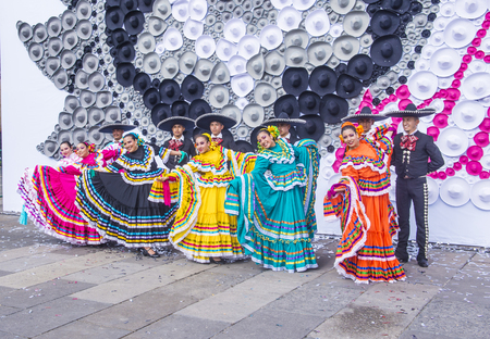 GUADALAJARA , MEXICO - AUG 28 : Dancers Participate at the 23rd International Mariachi & Charros festival in Guadalajara Mexico on August 28 , 2016.のeditorial素材
