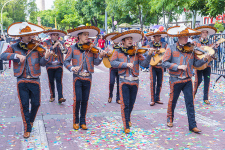 GUADALAJARA , MEXICO - AUG 28 : Participants in a parde during the 23rd International Mariachi & Charros festival in Guadalajara Mexico on August 28 , 2016.のeditorial素材