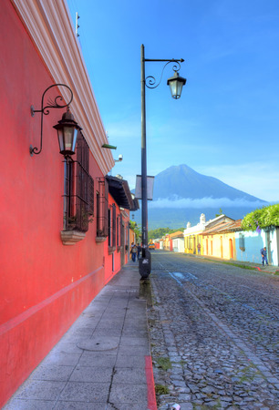 ANTIGUA , GUATEMALA - JULY 30 : Street view of Antigua Guatemala on July 30 2015. The historic city Antigua is UNESCO World Heritage Site since 1979.のeditorial素材
