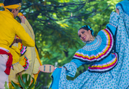 GUADALAJARA , MEXICO - AUG 28 : Dancers Participate at the 23rd International Mariachi & Charros festival in Guadalajara Mexico on August 28 , 2016.のeditorial素材