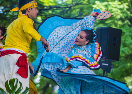 GUADALAJARA , MEXICO - AUG 28 : Dancers Participate at the 23rd International Mariachi & Charros festival in Guadalajara Mexico on August 28 , 2016.のeditorial素材