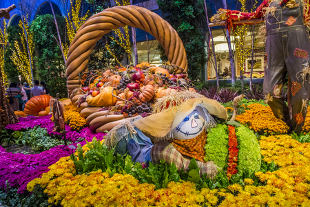 LAS VEGAS - OCT 05 : Fall season in Bellagio Hotel Conservatory & Botanical Gardens on October 05 , 2016 in Las Vegas. There are five seasonal themes that the Conservatory undergoes each year.のeditorial素材