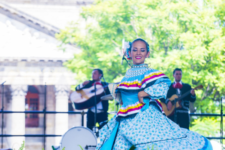 GUADALAJARA , MEXICO - AUG 28 : Dancer Participates at the 23rd International Mariachi & Charros festival in Guadalajara Mexico on August 28 , 2016.のeditorial素材