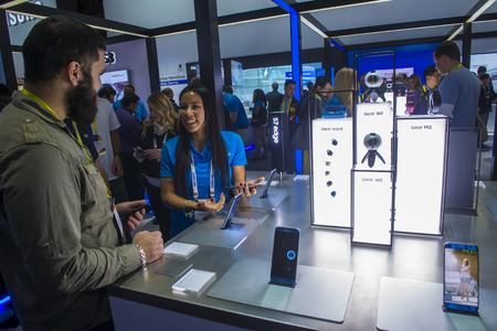 LAS VEGAS - JAN 08 : The Samsung booth at the CES show held in Las Vegas on January 08 2017 , CES is...