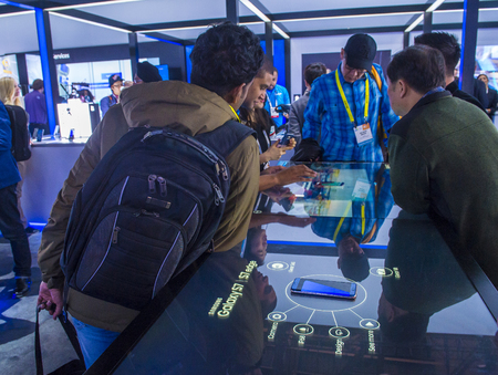 LAS VEGAS - JAN 08 : The Samsung booth at the CES show held in Las Vegas on January 08 2017 , CES is...