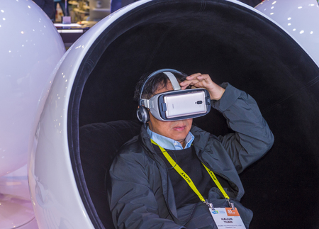 LAS VEGAS - JAN 08 : Virtual reality demonstration at The Huawei booth at the CES show in Las Vegas...