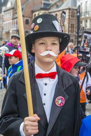 BINCHE , BELGIUM - FEB 26 : Participant in the Binche Carnival in Binche, Belgium on February 26 2017. The Binche carnival is included in a list of intangible heritage by UNESCO.のeditorial素材