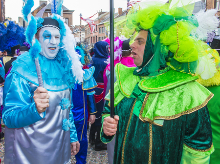 BINCHE , BELGIUM - FEB 26 : Participants in the Binche Carnival in Binche, Belgium on February 26 2017. The Binche carnival is included in a list of intangible heritage by UNESCO.のeditorial素材