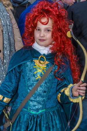 BINCHE , BELGIUM - FEB 26 : Participant in the Binche Carnival in Binche, Belgium on February 26 2017. The Binche carnival is included in a list of intangible heritage by UNESCO.のeditorial素材
