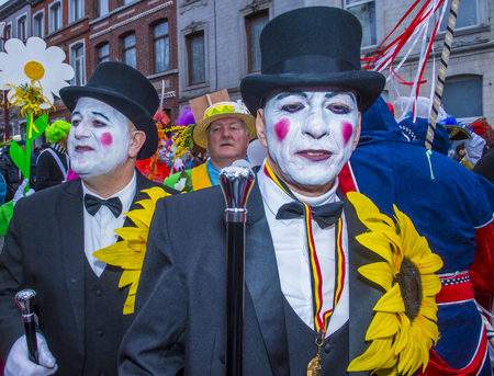 BINCHE , BELGIUM - FEB 26 : Participants in the Binche Carnival in Binche, Belgium on February 26 2017. The Binche carnival is included in a list of intangible heritage by UNESCO.のeditorial素材