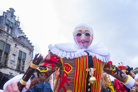 BINCHE , BELGIUM - FEB 26 : Participant in the Binche Carnival in Binche, Belgium on February 26 2017. The Binche carnival is included in a list of intangible heritage by UNESCO.のeditorial素材