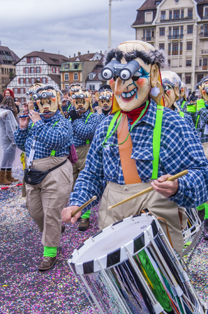 BASEL , SWITZERLAND - MARCH 08 : Participants in the Basel Carnival in Basel , Switzerland on March 08 2017. The Basel carnival has been listed as one of the top local festivities in Europeのeditorial素材