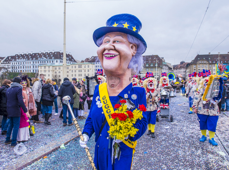 BASEL , SWITZERLAND - MARCH 08 : Participants in the Basel Carnival in Basel , Switzerland on March 08 2017. The Basel carnival has been listed as one of the top local festivities in Europeのeditorial素材